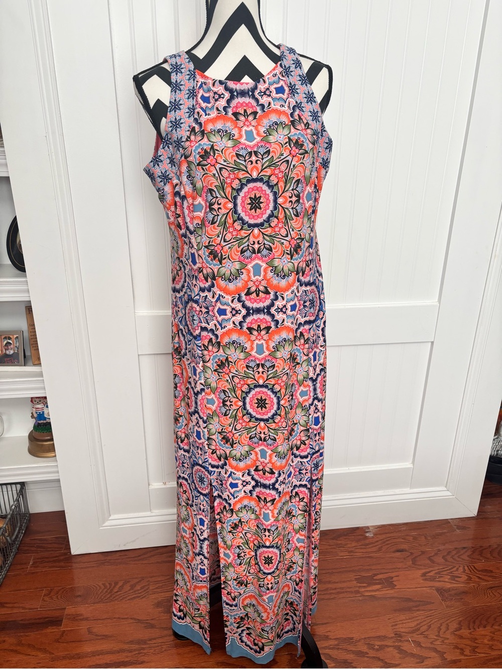 London Times Coral & Blue Medallion Maxi Dress